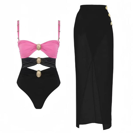 Cutout One-Piece & Sarong Set
