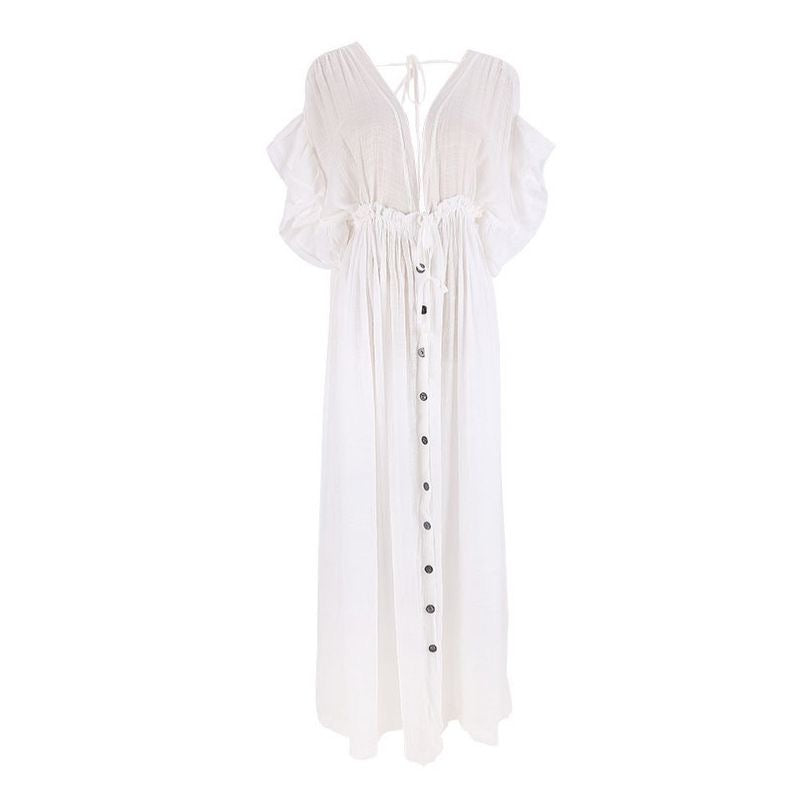 Lightweight Bamboo Button Kimono Cover-Up