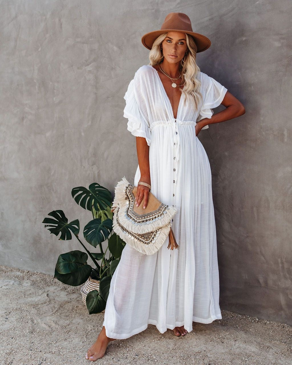 Lightweight Bamboo Button Kimono Cover-Up