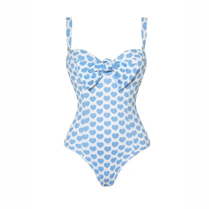 Blue Heart High-Waist Push-Up Bikini + Sarong