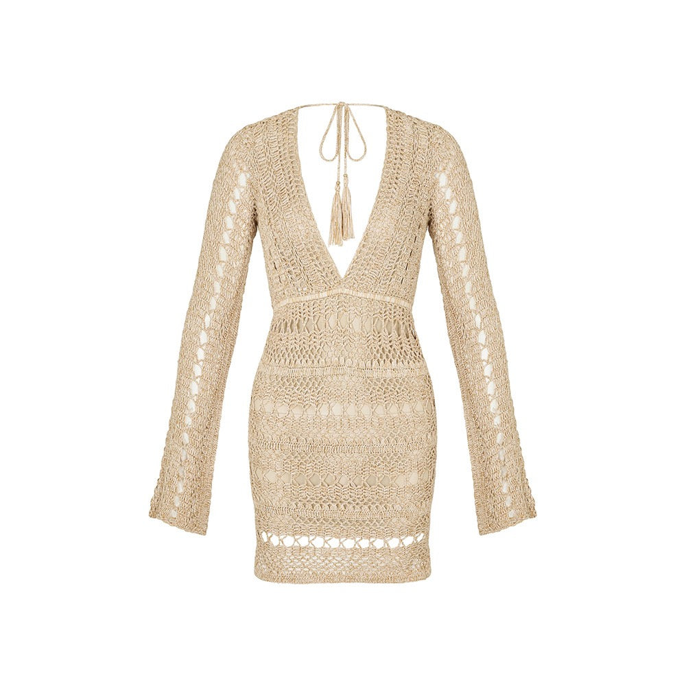 Crochet Deep V Beach Cover-Up Dress