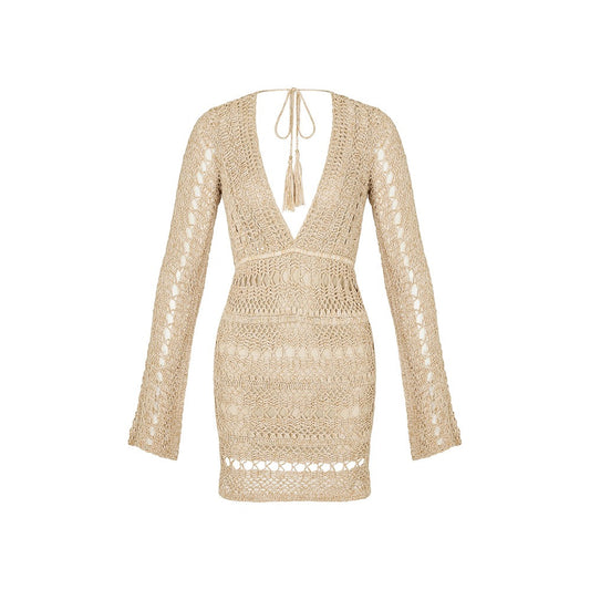 Crochet Deep V Beach Cover-Up Dress