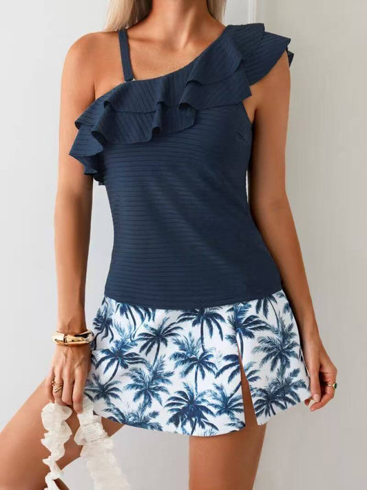 Ruffle One-Shoulder Swim Dress Set