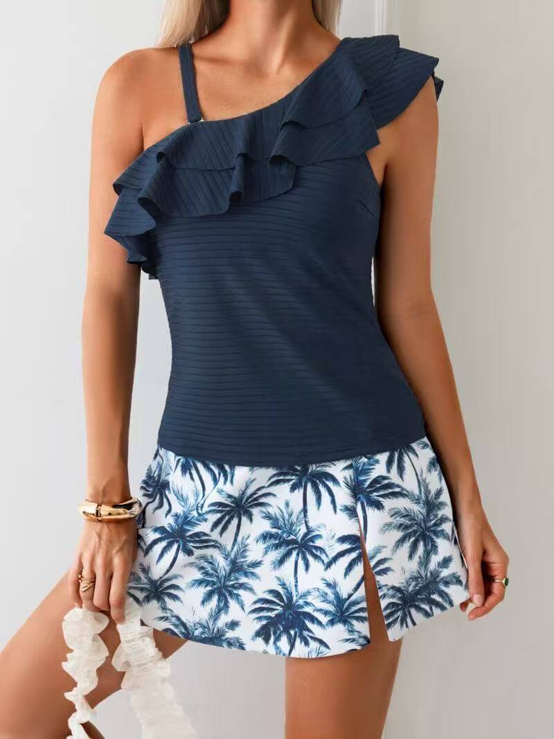 Ruffle One-Shoulder Swim Dress Set