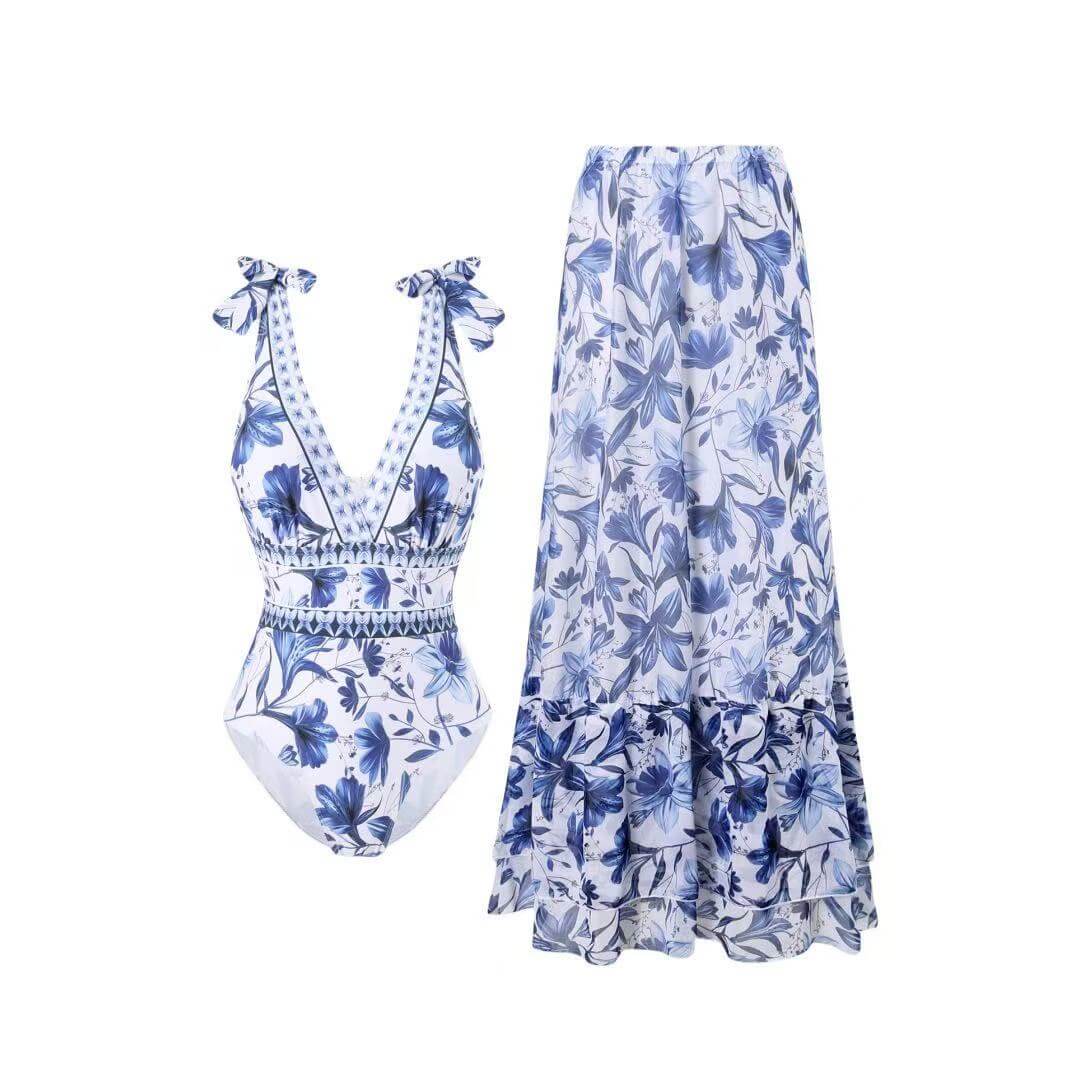Floral Halter One-Piece & Sarong Set