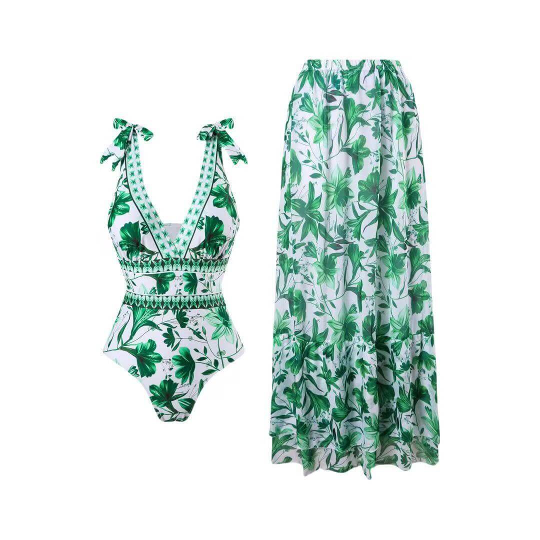Floral Halter One-Piece & Sarong Set