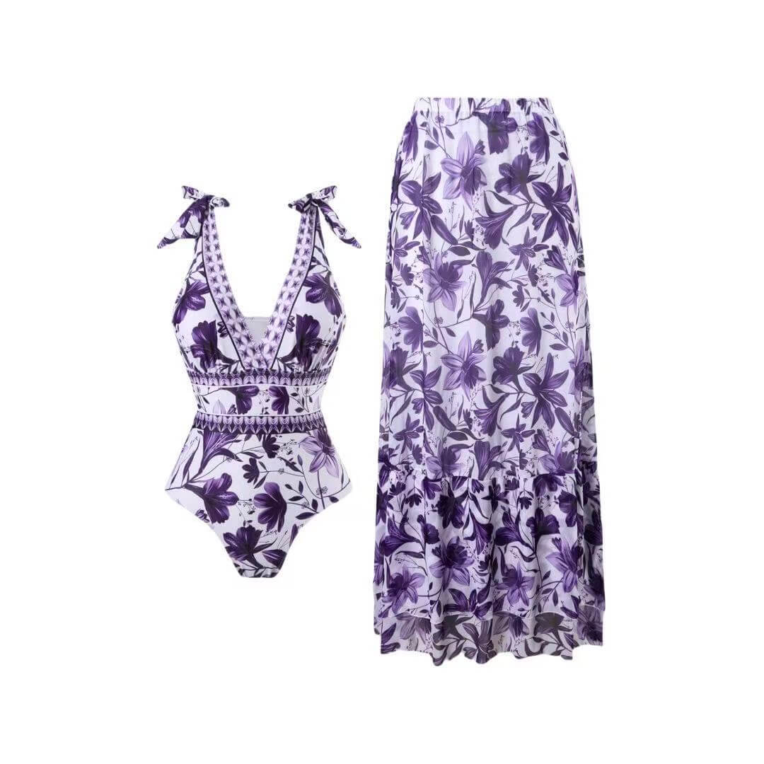 Floral Halter One-Piece & Sarong Set