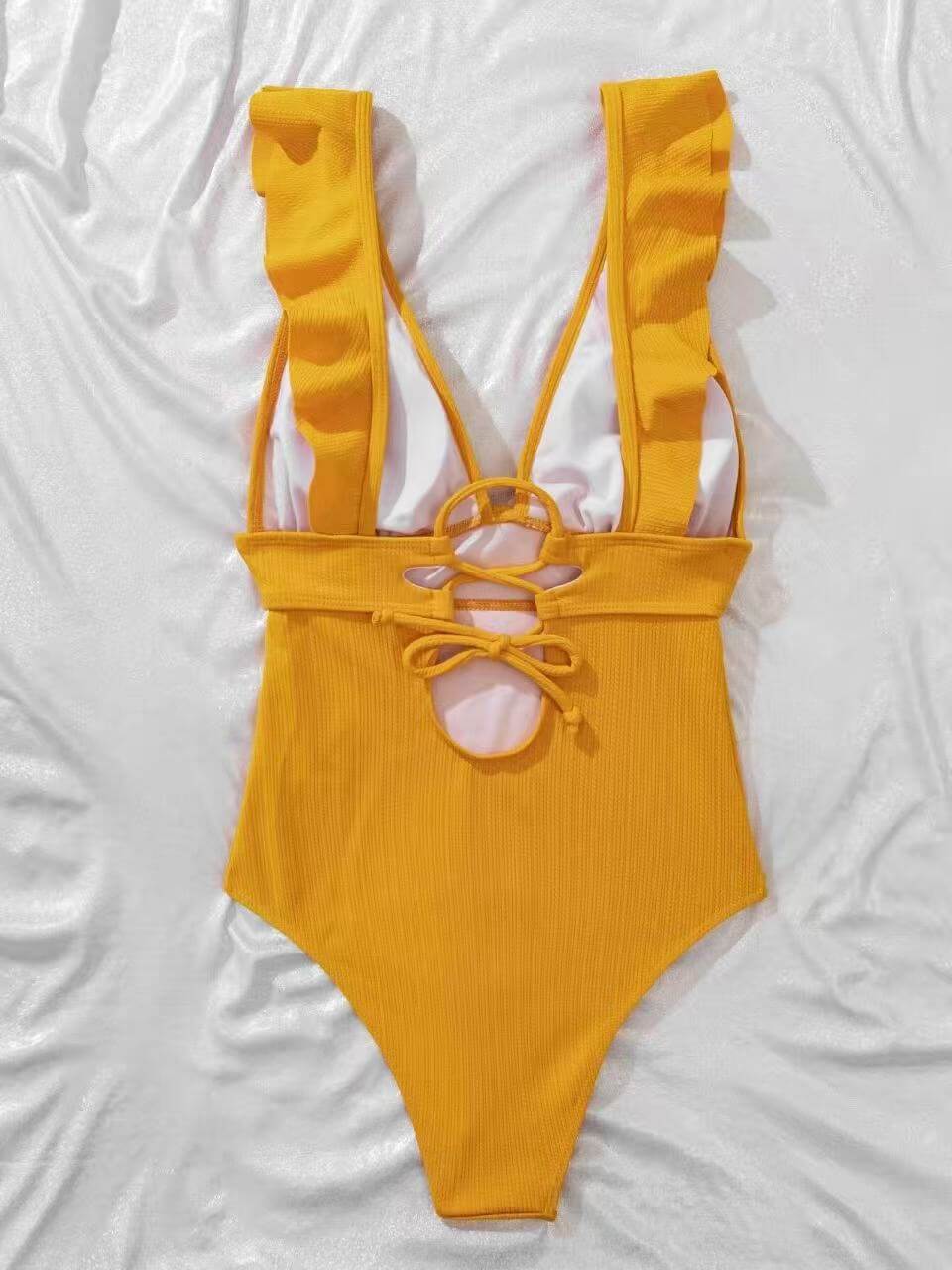 Ruffle Deep V One-Piece Swimsuit