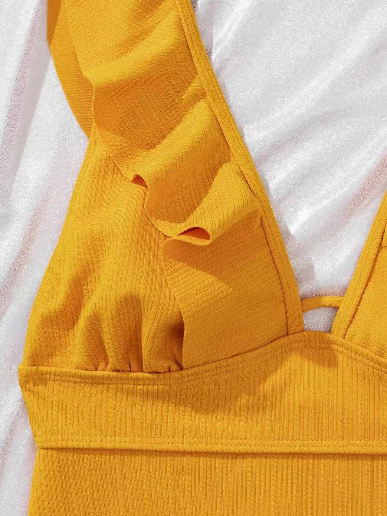 Ruffle Deep V One-Piece Swimsuit