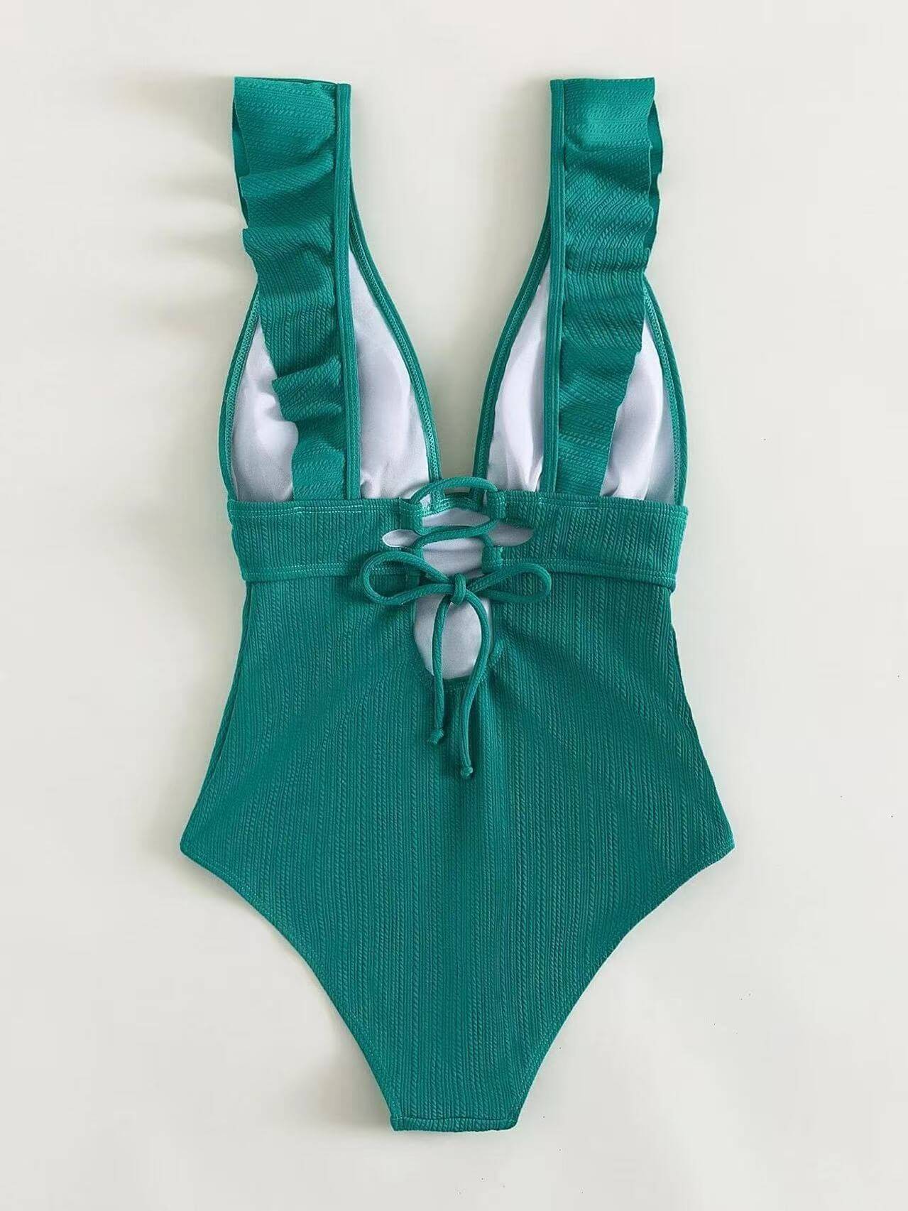 Ruffle Deep V One-Piece Swimsuit