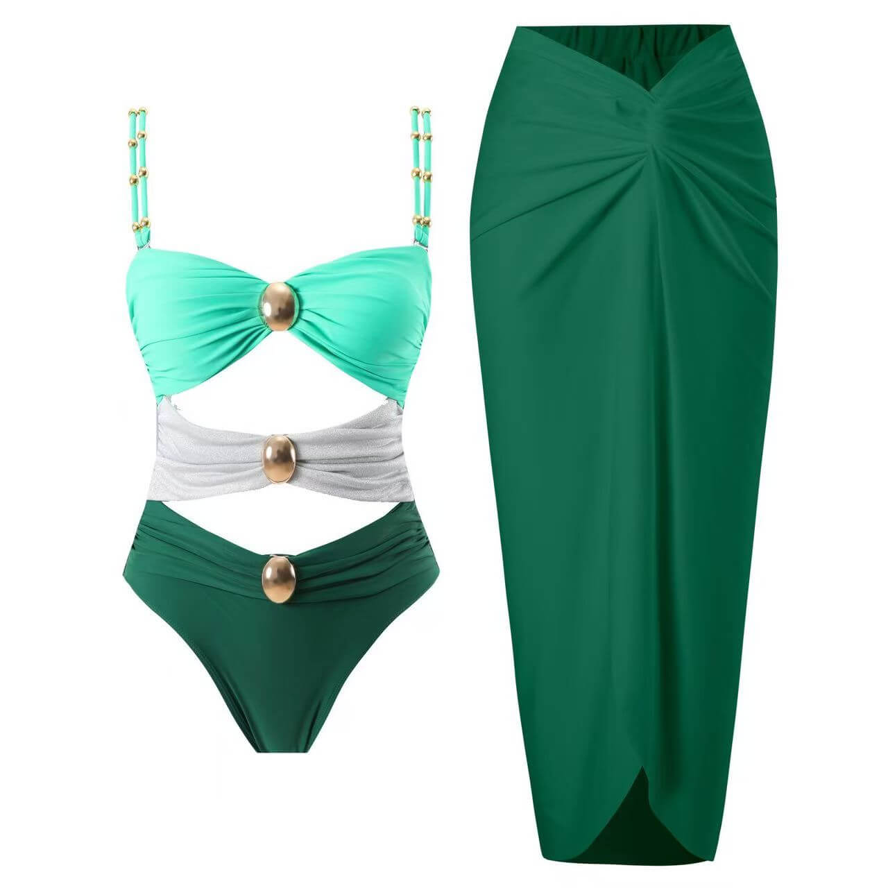 Cutout One-Piece & Sarong Set