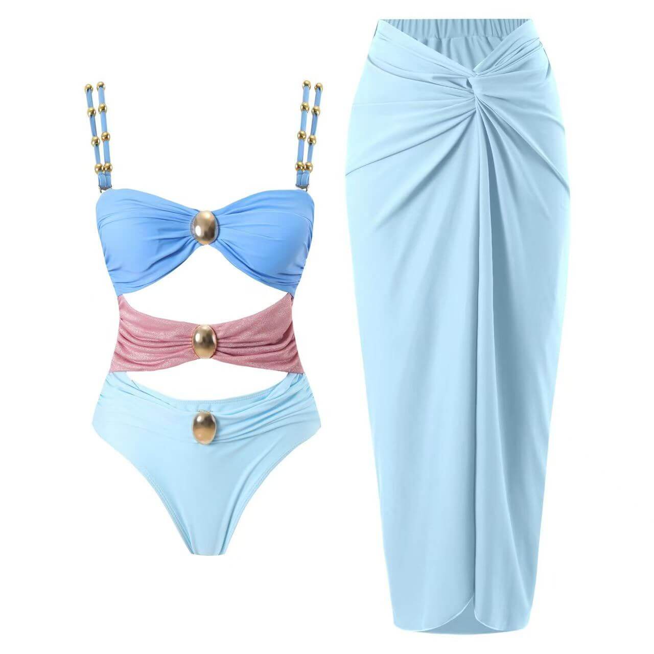 Cutout One-Piece & Sarong Set