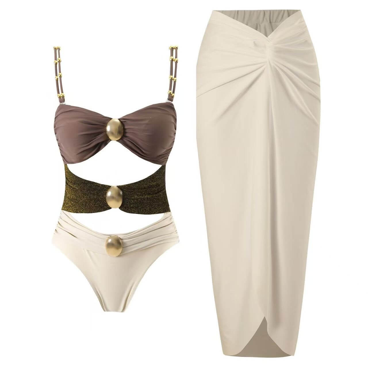 Cutout One-Piece & Sarong Set