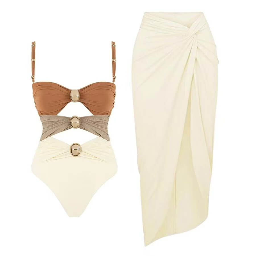 Cutout One-Piece & Sarong Set