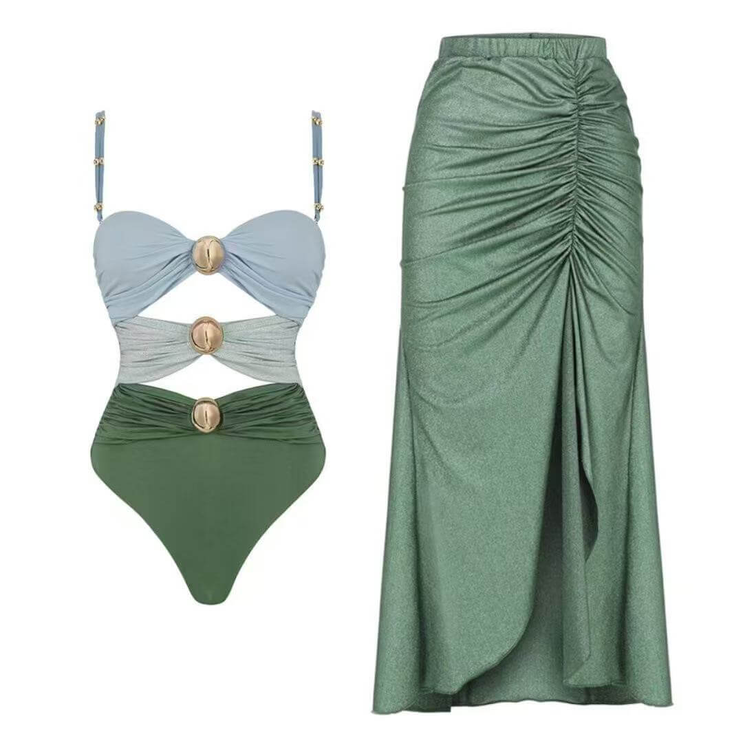 Cutout One-Piece & Sarong Set