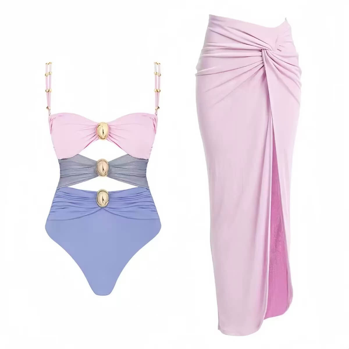 Cutout One-Piece & Sarong Set